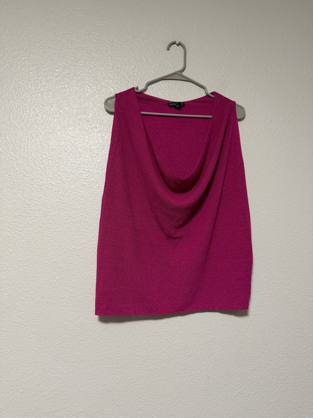 Eileen Fisher Bright Magenta Cowl Neck Sleeveless Sweater SZ L